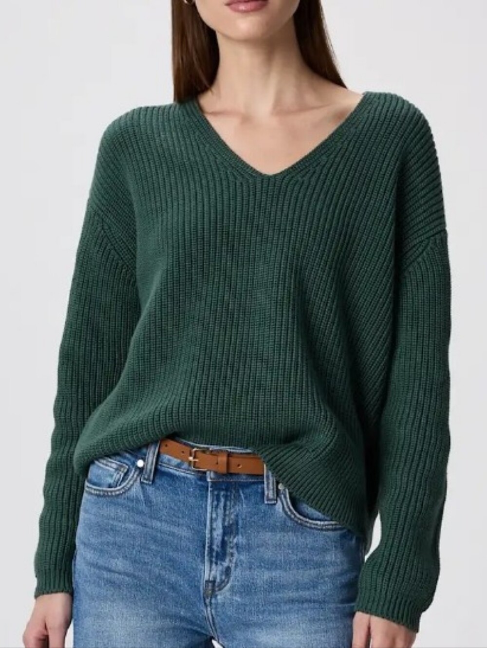 Quince 100% Organic Cotton Fisherman V-Neck Sweater In Big Sur Green NWOT